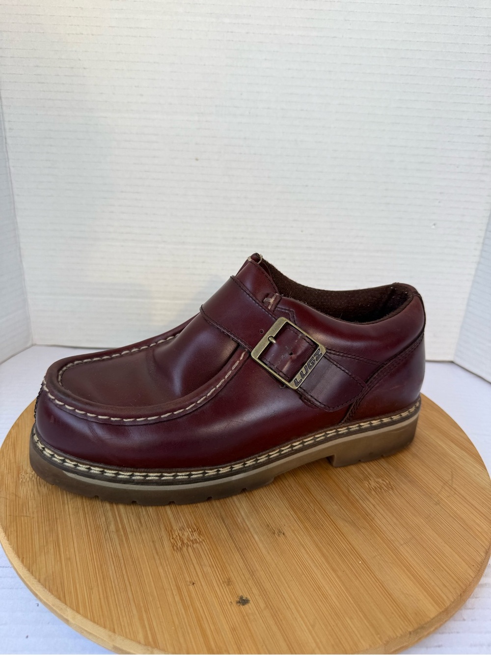 Vintage Lugz Burgundy Leather Monk Strap Moc Toe Casual Shoes Men’s 7 Y2K